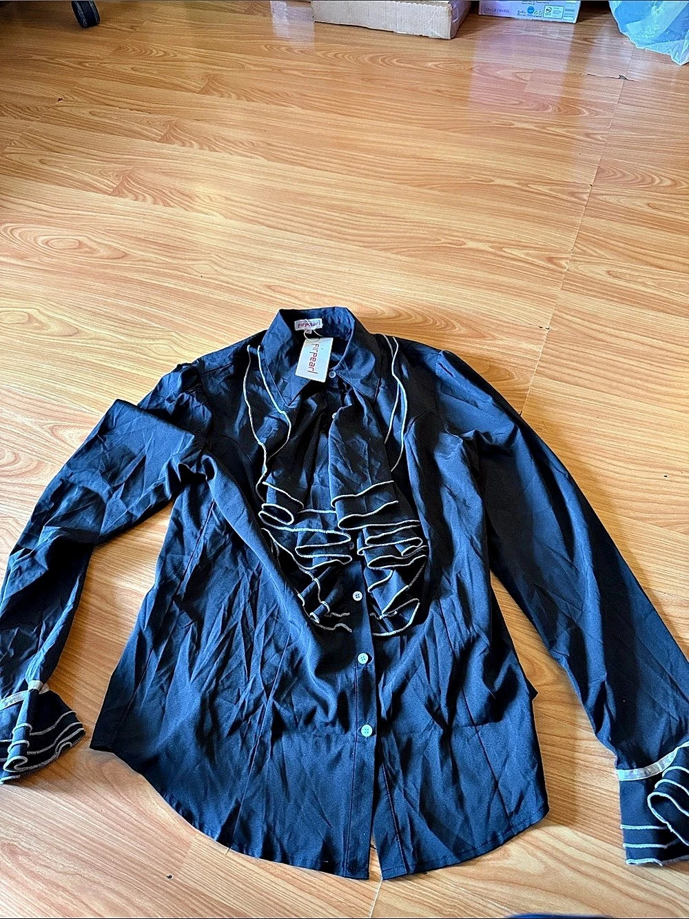 Firpearl Black Ruffle Button Down Shirt Size XL NWT